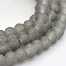 Full Rainbow Plated Faceted Rondelle Glass Beads Strands, Frosted, 3x2mm, Hole: 1mm, about 150pcs/strand, 14.9 inch