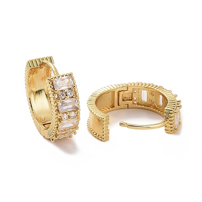 Cubic Zirconia Rectangle Hoop Earrings, Golden Brass Jewelry for Women