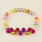 Fashion Imitation Acrylic Pearl Stretchy Bracelets for Kids, with Brass Bell Pendants, for Christmas, 45mm