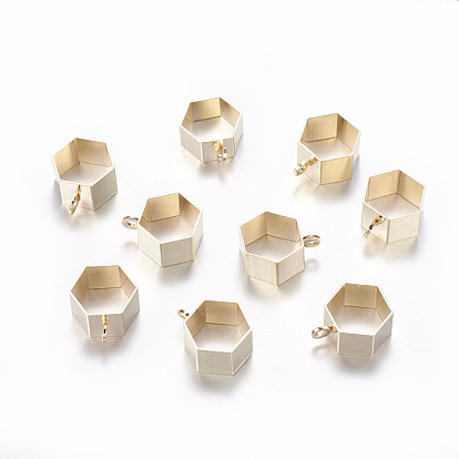 Bélières hexagonales en tube de laiton, cautions en boucle, 15.5x14x8mm, Trou: 2mm, diamètre intérieur: 11x12 mm