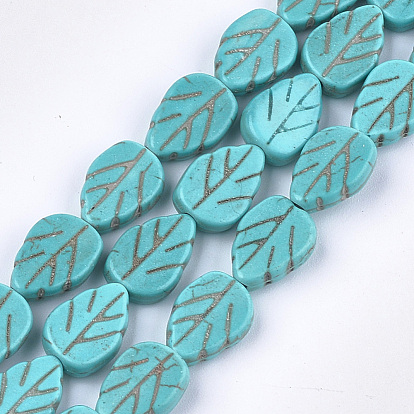 Synthetic Turquoise Beads Strands, Dyed, Leaf