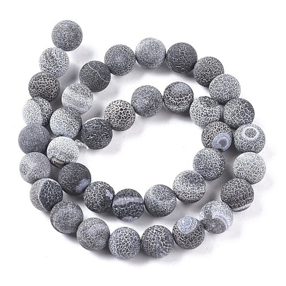 Natural Weathered Agate Beads Strands, Dyed & Heated, Frosted, Round