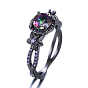 Coloridos diamantes de imitación redondos planos con anillos de dedo de flores, joyas de aleación para mujer