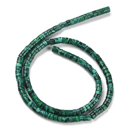 Perlas de malaquita sintética hebras, plano y redondo