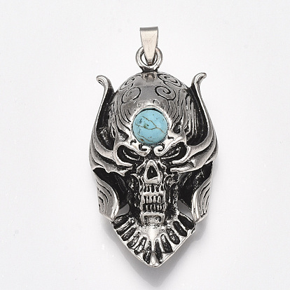 Alloy Big Pendants, with Synthetic Turquoise, Skull