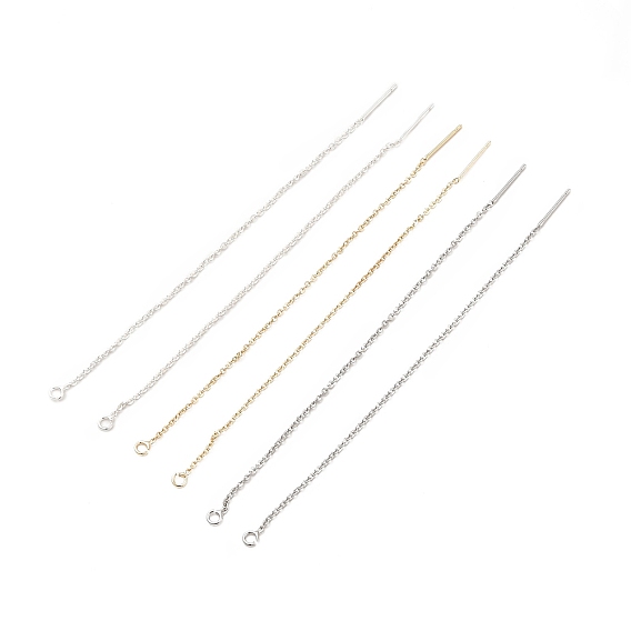Rack Plating Brass Stud Earring Findings, with Hole, Ear Thread, Long-Lasting Plated, Cadmium Free & Lead Free