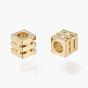 Brass Spacer Beads, Long-Lasting Plated, Grooved Cube
