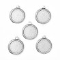 Tibetan Style Alloy Pendant Cabochon Settings, Cadmium Free & Lead Free, Flat Round, Tray: 25mm, 37x32x2mm, Hole: 4mm, about 165pcs/kg