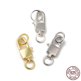 925 Sterling Silver Lobster Claw Clasps with Jump Rings, Square with 925 Stamp