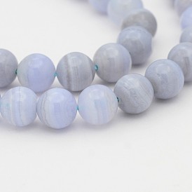 Natural Blue Lace Agate Round Bead Strands