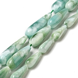 Natural Glass Beads Strands, Grade AB+, Teardrop, Aqua Blue