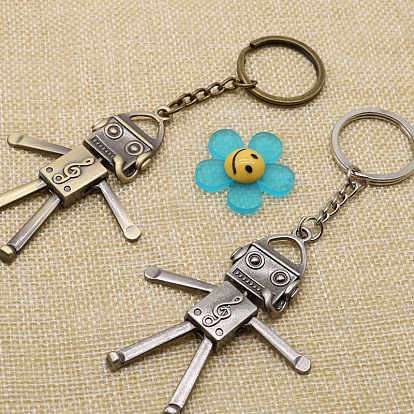 Alloy Robot Pendant Keychain,  Musical Note Key Ring