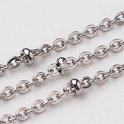 304 Stainless Steel Cable Chains, Satellite Chains, Decorative Chains, with Rondelle Beads, Soldered