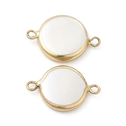 Shell Pearl Connector Charms, with Brass Double Loops, Flat Round Links