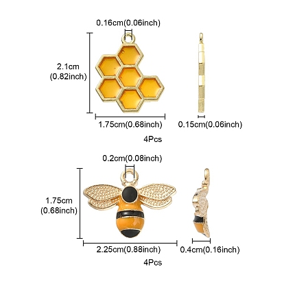 8 шт 2 стиль подвески из сплава эмали, Соты и пчелы, золотой свет
