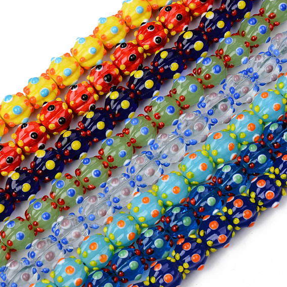 Handmade Lampwork Beads Strands, Bumpy, Corrugated Beads, Round
