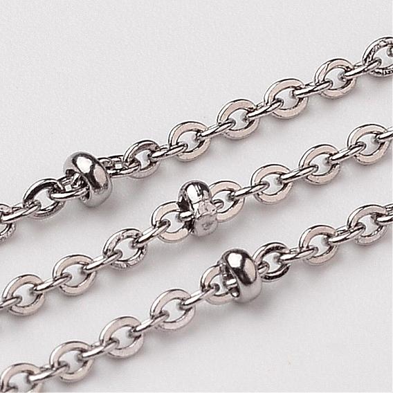 304 Stainless Steel Cable Chains, Satellite Chains, Decorative Chains, with Rondelle Beads, Soldered
