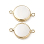 Shell Pearl Connector Charms, with Brass Double Loops, Flat Round Links