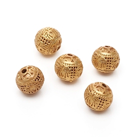 Brass Beads, Long-Lasting Plated, Round with Lotus