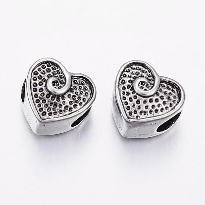 304 Stainless Steel European Beads, Large Hole Beads, Heart