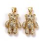 Brass Micro Pave Clear Cubic Zirconia Pendants, Real 18K Gold Plated, Lead Free & Cadmium Free, Bear