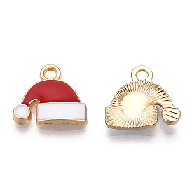 Golden Plated Alloy Enamel Charms, for Christmas, Christmas Hat, Cadmium Free & Lead Free
