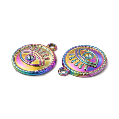 Ion Plating(IP) 304 Stainless Steel Pendant Cabochon Settings, Flat Round with Eye