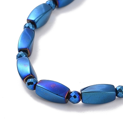 Rectangle torsadé en hématite synthétique et collier de perles rondes avec fermoir magnétique pour hommes femmes