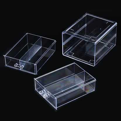 Contenedores de almacenamiento de cuentas de plástico de poliestireno de doble capa, con 2 compartimentos cajas organizadoras, cajón rectangular