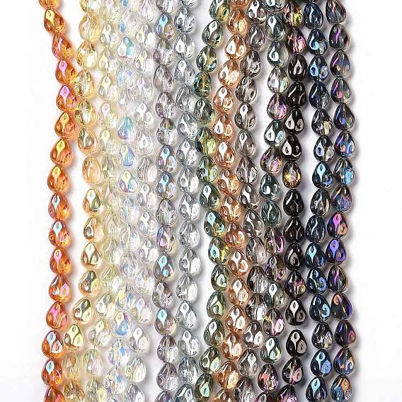 Transparentes perles de verre de galvanoplastie brins, arc-en-ciel plaqué, larme