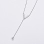 304 Stainless Steel Curb Chains Chevron Lariat Necklaces, with Rhinestone and Lobster Claw Clasps