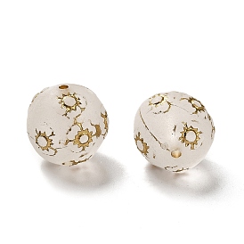 Transparent Acrylic Beads, Golden Metal Enlaced, Round, Frosted