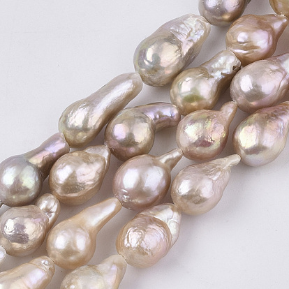 Natural Baroque Pearl Keshi Pearl Beads Strands, Cultured Freshwater Pearl, Teardrop
