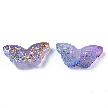 Perles de verre peintes par pulvérisation transparent, avec une feuille d'or, papillon