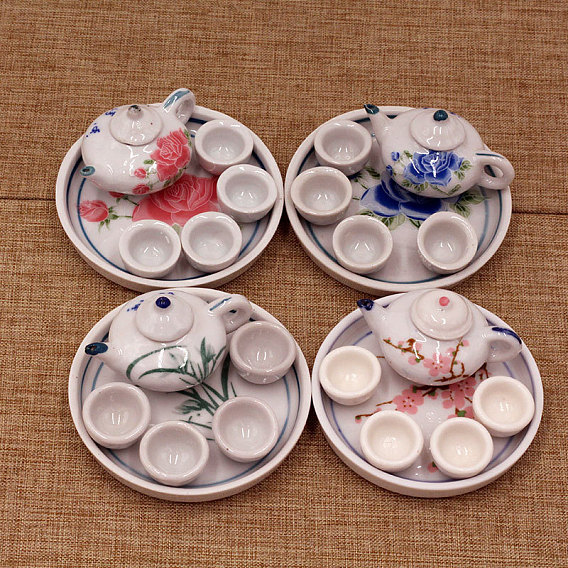 Porcelaine miniature théière tasse plat set ornements, accessoires de maison de poupée de jardin paysager micro, faire semblant de décorations d'accessoires