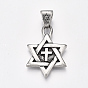 Tibetan Style Alloy Pendants, for Jewish, Star of David with Cross