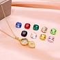 Golden 304 Stainless Steel Rhombus Pendant Necklace, with Interchangeable 9Pcs Birthstone Color Style Cubic Zirconia Charms