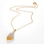 Natural Raw Rough Citrine Pendant Necklaces, with Brass Chains and Spring Ring Clasps, 18 inch