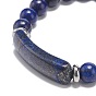 Natural Gemstone Beaded Stretch Bracelet for Men Women, Rectangle Bar Charm Bracelets