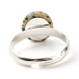 Half Round Natural & Synthetic Mixed Stone Adjustable Ring, Solid Brass Ring for Women, Platinum