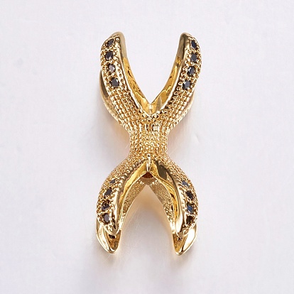 Brass Micro Pave Cubic Zirconia Beads, Long-Lasting Plated, Claw