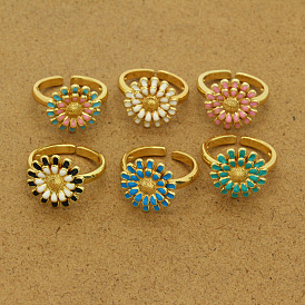 Minimalist Colorful Daisy Flower Ring with Adjustable Metal Sunflower Band for Women