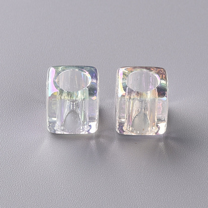 Transparent Acrylic European Beads, AB Color Plated, Large Hole Beads, Cube