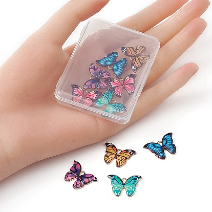 10Pcs 5 Colors Printed Alloy Pendants, with Enamel, Butterfly, Light Gold