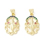 Rack Plating Brass Micro Pave Cubic Zirconia Pendants, Real 18K Gold Plated, Long-Lasting Plated, Flower with Virgin Mary
