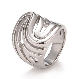 304 Stainless Steel Wave Chunky Ring, Hollow Ring for Women