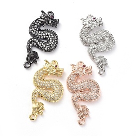 Brass Micro Pave Cubic Zirconia Links Connectors, Dragon