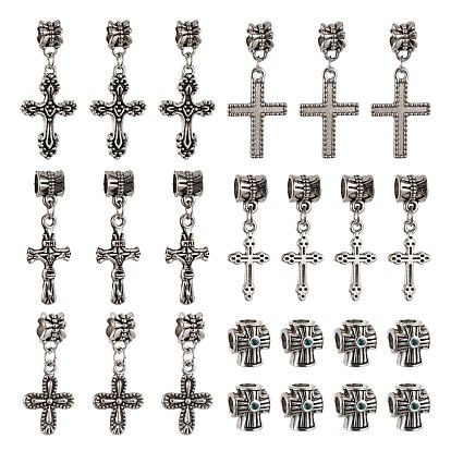 Easter Theme Alloy Rhinestones European Beads and Tibetan Style Alloy European Dangle Charms, Cross & Crucifix Cross