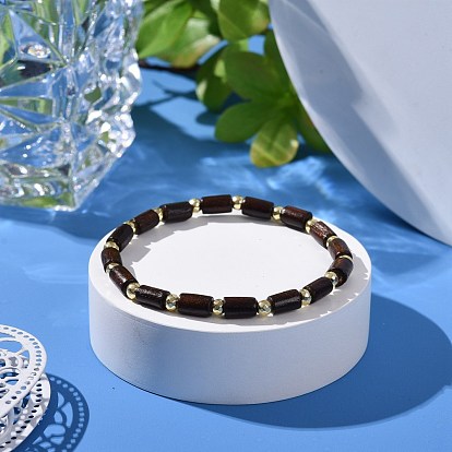 Bracelet extensible en perles de bois naturel, bracelet en pierre de perles rondes en hématite synthétique non magnétique pour hommes femmes, or