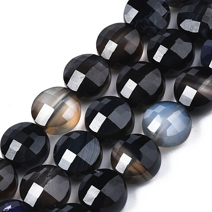Natural Agate Beads Strands, Dyed, Faceted, Flat Round